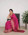 Magenta Pink Hand-Woven Banarasi Silk Saree with Antique Gold Zari Border
