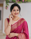 Magenta Pink Hand-Woven Banarasi Silk Saree with Antique Gold Zari Border