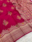 Premium Luxury Magenta Pink Silk Saree with Multicolor Floral Butta & Heavy Zari Border