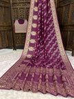 Premium Luxury Royal Purple Bandhani Silk Saree with Heavy Gold Woven Border & Designer Pallu