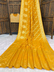Premium Luxury Mustard Yellow Bandhani Silk Saree with Heavy Gold Woven Border & Grand Designer Pallu