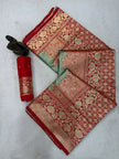 Royal Red & Emerald Green Premium Luxury Silk Saree with Heavy Antique Gold Zari Border & Designer Floral Pallu