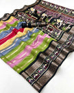 Multicolor Premium Luxury Silk Saree with Artistic Kalamkari Border & Antique Zari Finish