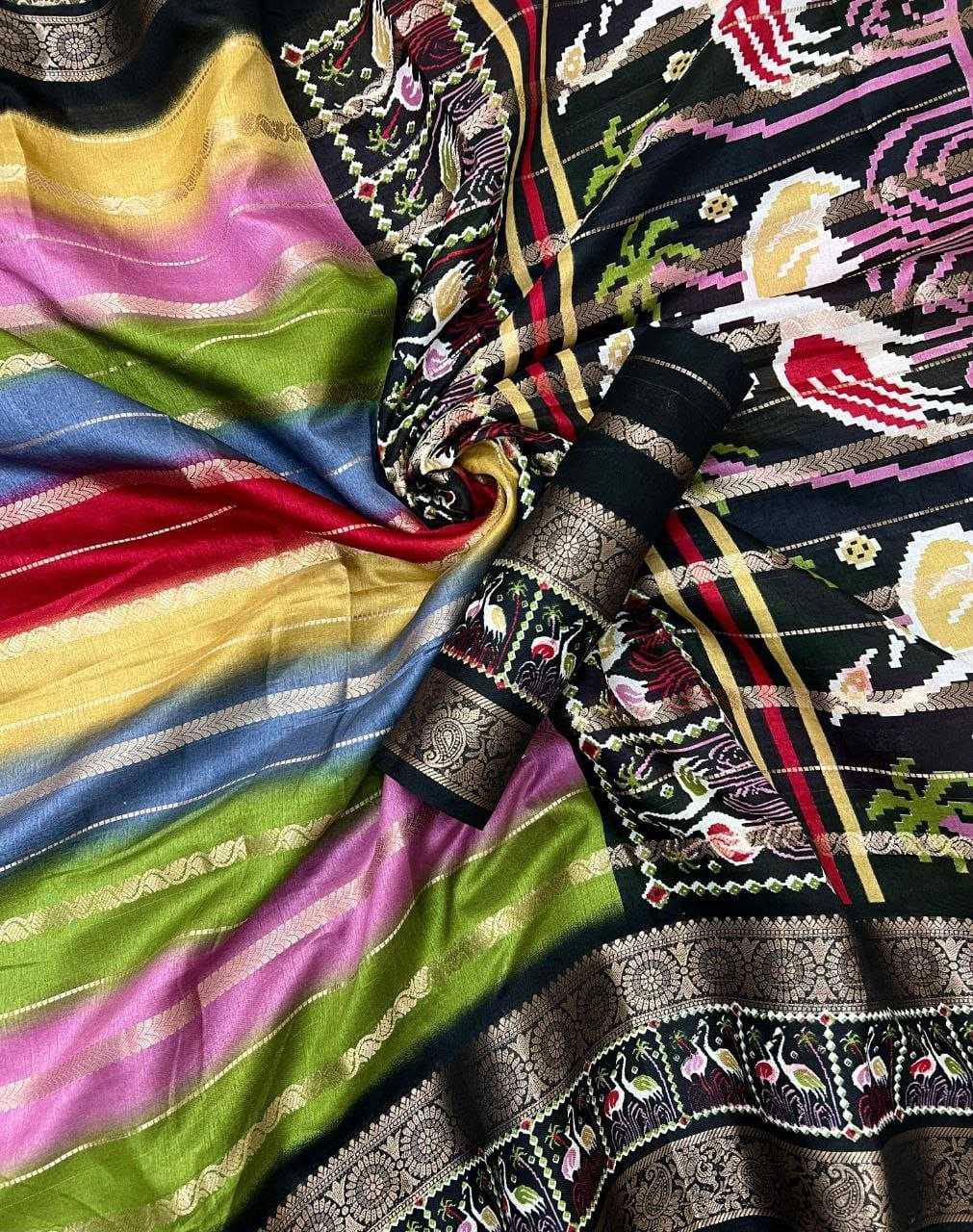 Multicolor Premium Luxury Silk Saree with Artistic Kalamkari Border & Antique Zari Finish