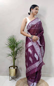 Royal Wine Premium Luxury Silk Saree with Elegant Silver Zari Border & Timeless Motif Weave