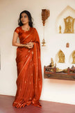 Burnt Orange Premium Luxury Silk Saree with Subtle Gold Zari Booti & Elegant Border