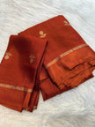 Burnt Orange Premium Luxury Silk Saree with Subtle Gold Zari Booti & Elegant Border