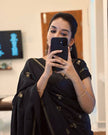 Classic Black Premium Luxury Silk Saree with Minimal Gold Zari Booti & Elegant Border
