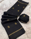 Classic Black Premium Luxury Silk Saree with Minimal Gold Zari Booti & Elegant Border