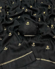 Classic Black Premium Luxury Silk Saree with Minimal Gold Zari Booti & Elegant Border