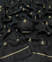 Classic Black Premium Luxury Silk Saree with Minimal Gold Zari Booti & Elegant Border