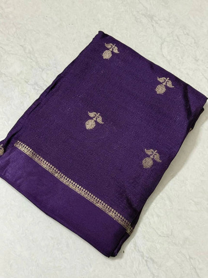 Royal Purple Premium Luxury Silk Saree with Subtle Gold Zari Booti & Classic Border