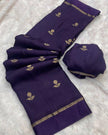 Royal Purple Premium Luxury Silk Saree with Subtle Gold Zari Booti & Classic Border