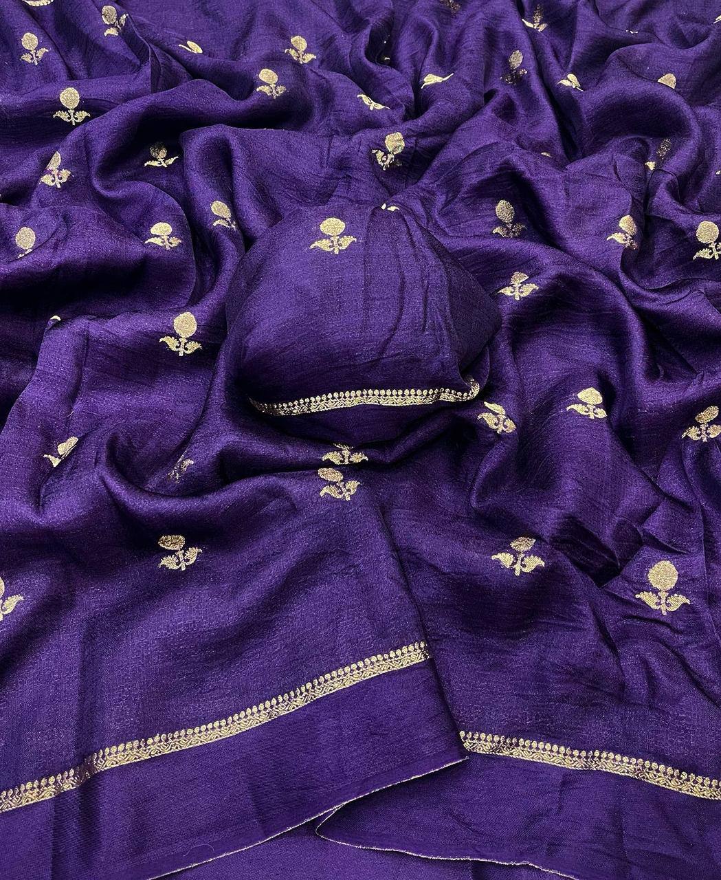 Royal Purple Premium Luxury Silk Saree with Subtle Gold Zari Booti & Classic Border