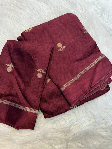 Imperial Maroon Premium Luxury Silk Saree with Subtle Gold Zari Booti & Elegant Border