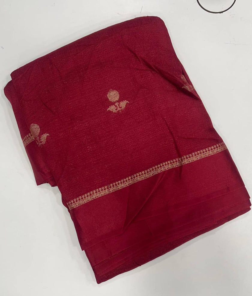 Imperial Maroon Premium Luxury Silk Saree with Subtle Gold Zari Booti & Elegant Border