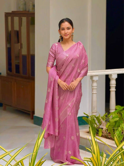 Ethereal Blush Pink Premium Luxury Silk Saree with Delicate Gold Zari Booti