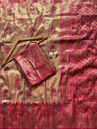 Champagne Gold Premium Luxury Silk Saree with Ruby Pink Zari Border & Intricate Banarasi Pallu