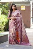 Antique Champagne Gold Luxury Silk Saree with Royal Wine Zari Border & Grand Banarasi Pallu