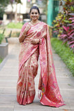 Antique Gold Luxury Silk Saree with Rani Pink Banarasi Peacock Pallu & Royal Zari Motifs