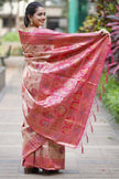 Antique Gold Luxury Silk Saree with Rani Pink Banarasi Peacock Pallu & Royal Zari Motifs