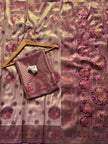 Antique Rose Gold Luxury Silk Saree with Royal Purple Banarasi Peacock Pallu & Zari Butta Motifs