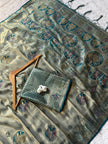 Silver Grey Luxury Silk Saree with Teal Blue Banarasi Peacock Pallu & Zari Butta Motifs