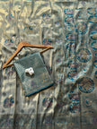 Silver Grey Luxury Silk Saree with Teal Blue Banarasi Peacock Pallu & Zari Butta Motifs