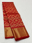 Imperial Red Banarasi Silk Saree with Grand Peacock & Floral Zari Weave