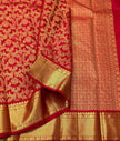 Imperial Red Banarasi Silk Saree with Grand Peacock & Floral Zari Weave