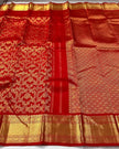 Imperial Red Banarasi Silk Saree with Grand Peacock & Floral Zari Weave