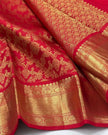 Imperial Red Banarasi Silk Saree with Grand Peacock & Floral Zari Weave