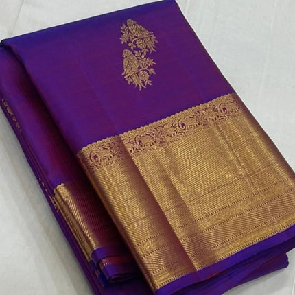 Regal Royal Purple Banarasi Silk Saree with Antique Gold Zari Temple Border