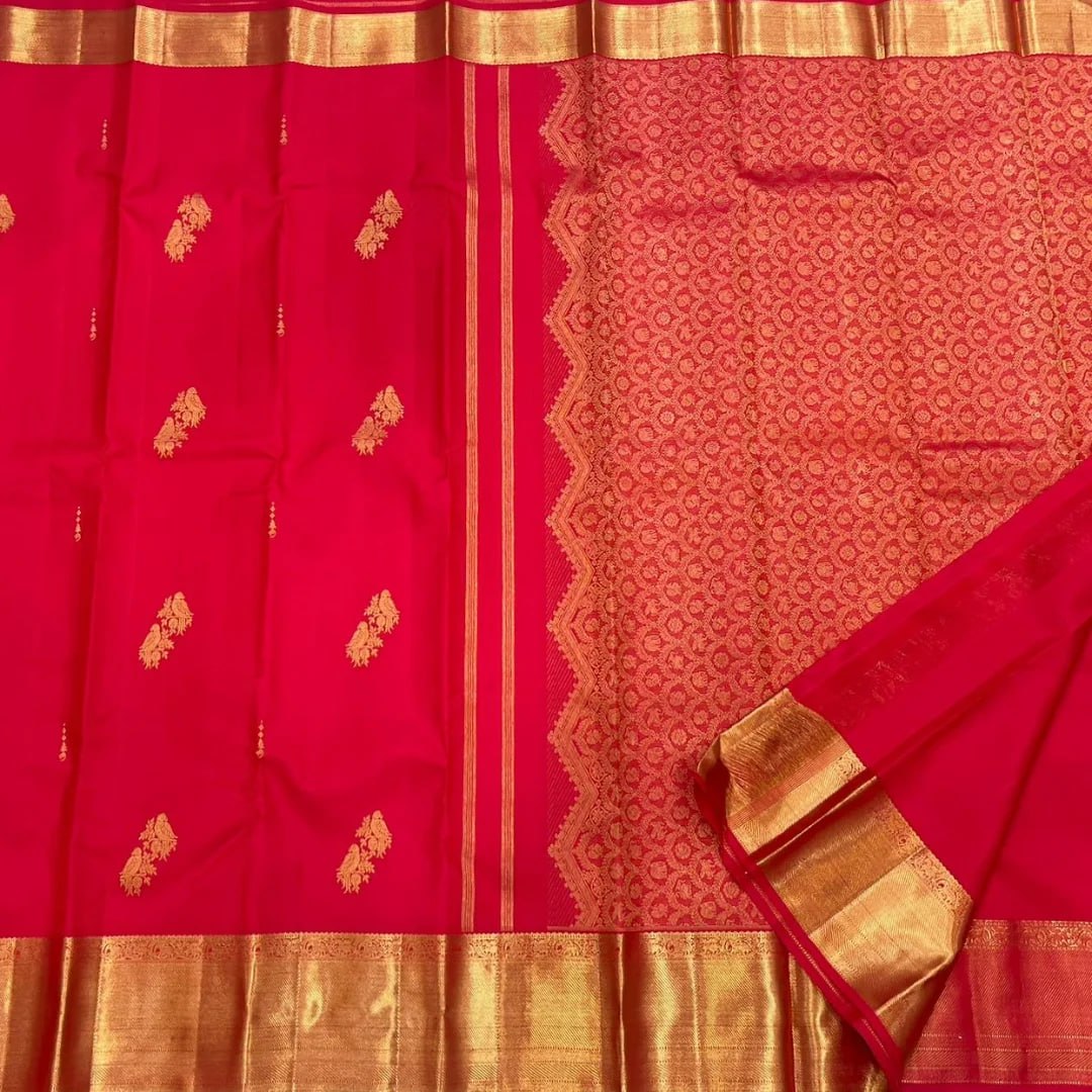 Majestic Crimson Red Banarasi Silk Saree with Grand Antique Gold Zari Border