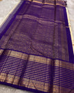 Ivory Pearl Banarasi Silk Saree with Royal Blue Antique Zari Border