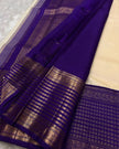 Ivory Pearl Banarasi Silk Saree with Royal Blue Antique Zari Border