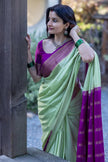 Mint Aura Banarasi Silk Saree with Royal Purple Zari Border
