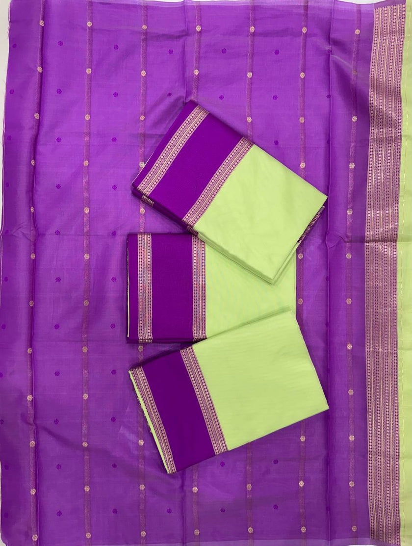 Mint Aura Banarasi Silk Saree with Royal Purple Zari Border