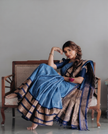 Royal Navy Blue Banarasi Silk Saree with Antique Gold Zari Border | Elegant Traditional Festive Wear