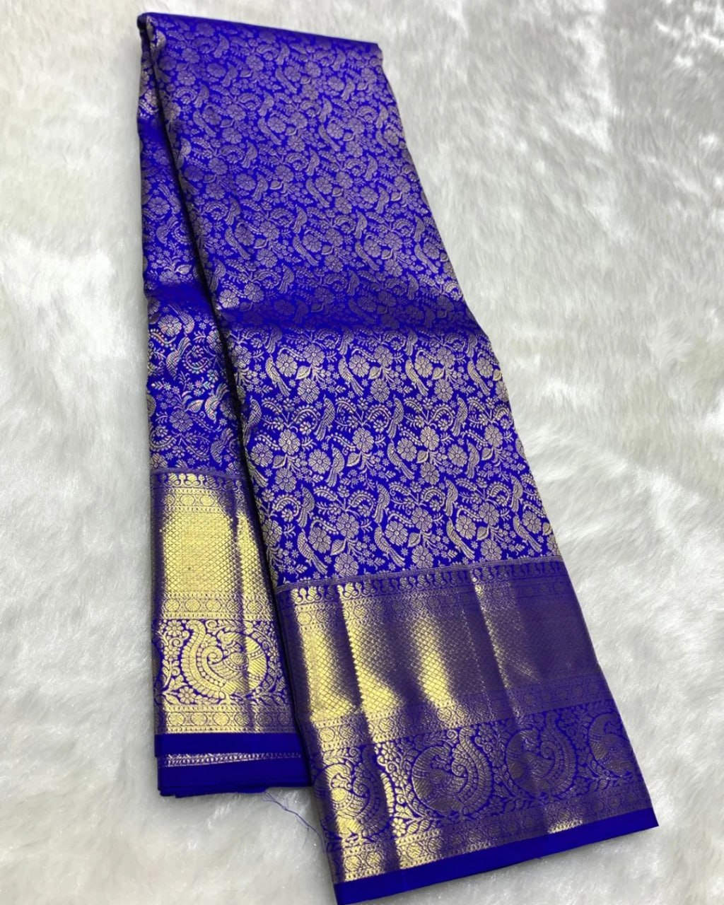 Royal Violet Blue Banarasi Silk Saree with Rich Gold Zari Floral Weaving | Premium Wedding & Festive Wear