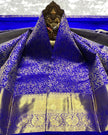 Royal Violet Blue Banarasi Silk Saree with Rich Gold Zari Floral Weaving | Premium Wedding & Festive Wear
