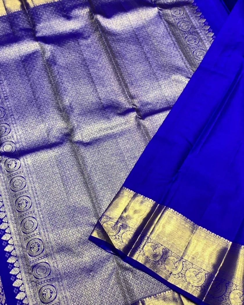 Royal Violet Blue Banarasi Silk Saree with Rich Gold Zari Floral Weaving | Premium Wedding & Festive Wear