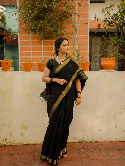 Elegant Black Banarasi Silk Saree with Classic Gold Zari Border | Timeless Traditional & Festive Wear