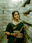 Elegant Bottle Green Banarasi Silk Saree with Classic Gold Zari Border | Timeless Traditional & Festive Wear