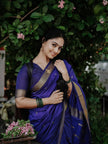 Royal Indigo Blue Banarasi Silk Saree with Elegant Gold Zari Border | Classic Traditional & Festive Wear