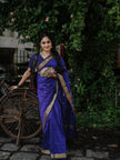 Royal Indigo Blue Banarasi Silk Saree with Elegant Gold Zari Border | Classic Traditional & Festive Wear