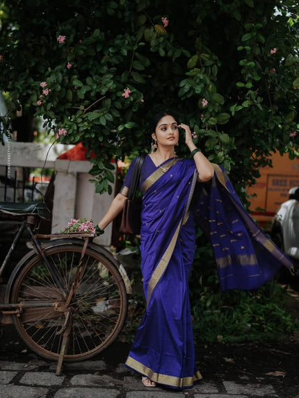 Royal Indigo Blue Banarasi Silk Saree with Elegant Gold Zari Border | Classic Traditional & Festive Wear