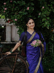 Royal Indigo Blue Banarasi Silk Saree with Elegant Gold Zari Border | Classic Traditional & Festive Wear