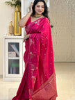 Rani Pink Silk Saree with Elegant Zari Butti & Designer Woven Border | Premium Festive & Wedding Wear