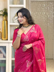 Rani Pink Silk Saree with Elegant Zari Butti & Designer Woven Border | Premium Festive & Wedding Wear